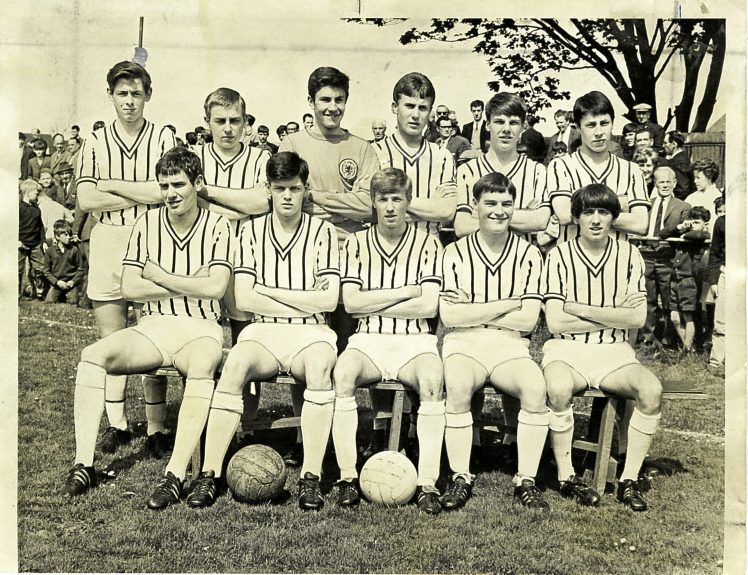 The Butterburn Youth Club team which played Kirkstyle in the U/18 Scottish Cup Final at Broughty Athletic’s Claypotts Park. Back row (from left)  — Keir, Smith, McAlpine, Bruce, Brown, O’Rourke. Front row — Moir, Duncan, Ferguson, Goodall, McGowan.