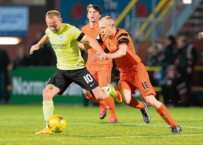 Willo Flood hot on the heels of Hibs’ Dylan McGeouch last month.