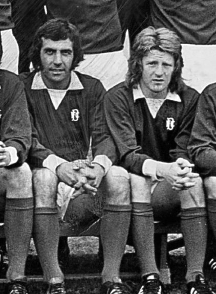 Jocky Scott and Gordon Strachan in a Dundee team photo from 1975.