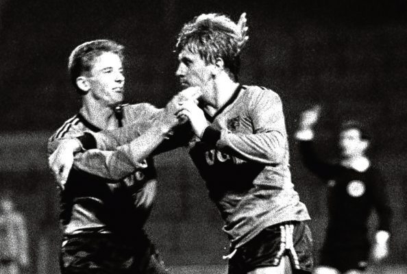 Iain Ferguson (right) and Dundee United team mate Kevin Gallcher scored in the 3-1 aggregate win over Barcelona