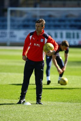 Courier - Sport story - Neil McCann takes first training session - Dens Park - Dundee. Picture shows; new Dundee FC Manager Neil McCann coming out to take his first training session with the players at Dens Park today. Thursday 20th April 2017.