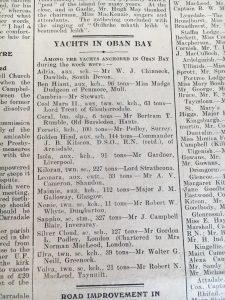 Cailleach: A list of yachts in Oban Bay in 1937