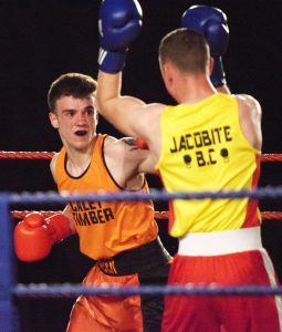 Alasdair Greens v Thomas Corley. PICTURE IAIN FERGUSON, THE WRITE IMAGE. F20 Boxing 4no JP