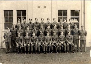 Flt Sgt Robert James, seated front row fourth from right, photographed with his squadron.