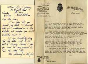 Letters written to Robert's widow Eileen, explaining the circumstances of the seaplane crash off Kerrera on May 29 1942