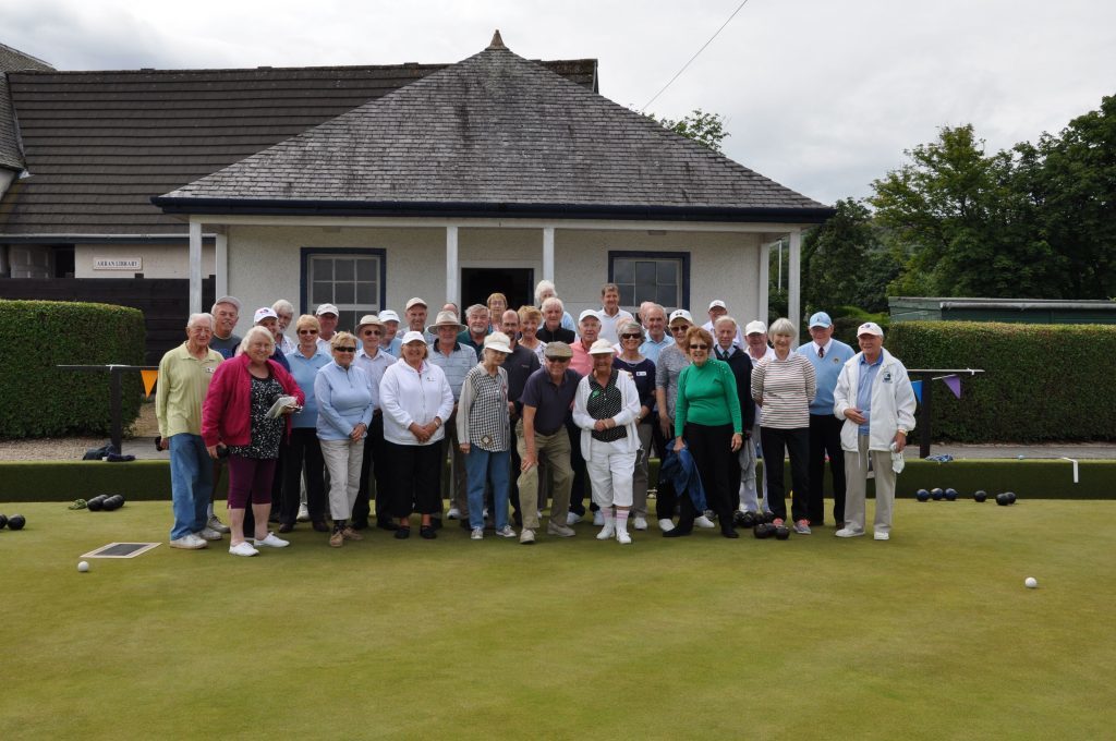 July - Arran Bowlers took the honours in a friendly international match against 17 visiting members from various bowling clubs in Florida. Pictured are all of the players from the event