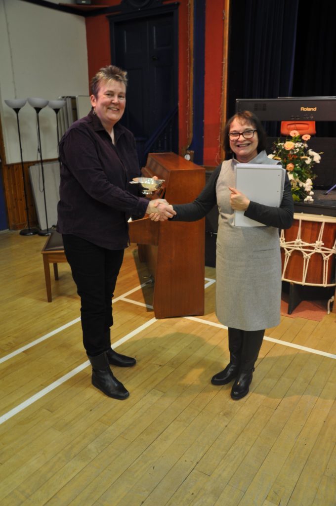 Samantha Payn, who performed in various categories, receives the Festival Salver from Heather Gough for her verse speaking