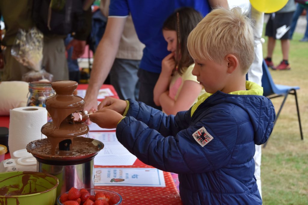 Herbie Helliwell of Brodick ensures that he gets a good chocolate coating at the chocolate fountain.