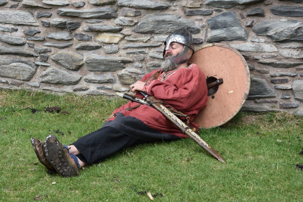 An exhausted Viking takes a break from looting and plundering.