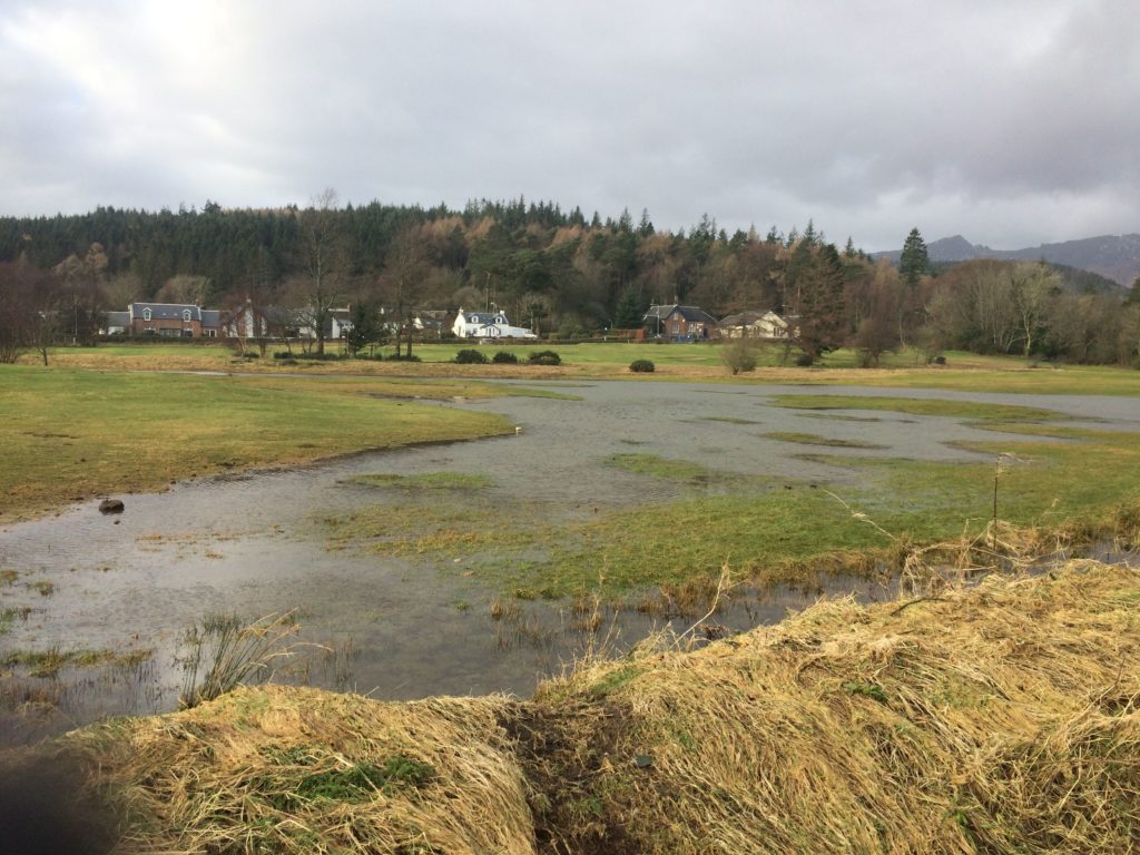 Brodick Golf Club, which runs alongside Fisherman's Walk, remains partially flooded the day after the storm water subsided.