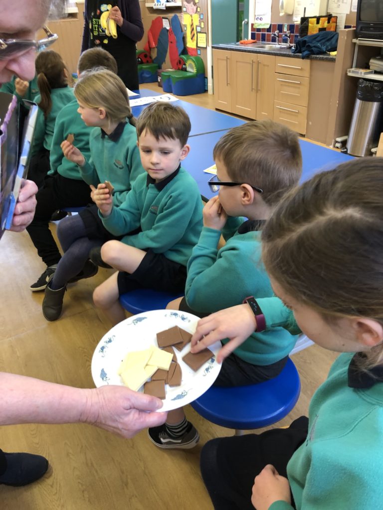 Corrie Primary pupils were more than happy to taste test Fairtrade chocolate.