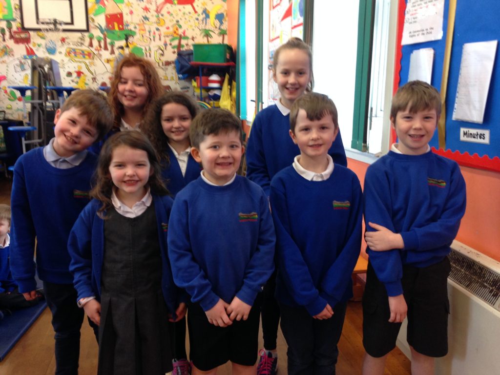 Shiskine school's Eco committee is made up of logo winner Rhea, Cara, Daragh, Eoin, Isaac, Emma, Lisa, Rhea and Euan. Not pictured: Heather and Juniper.