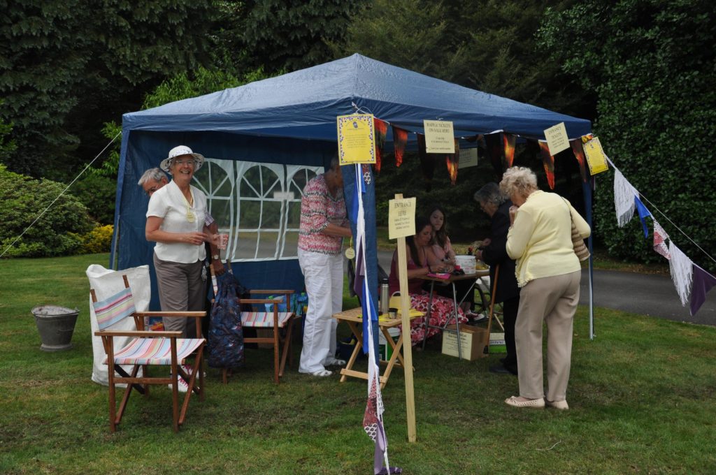 The raffle stall at the garden party.