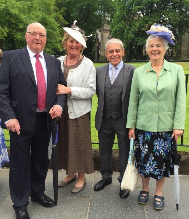 In July 2016 a group of ArCaS members were honoured to be invited to the Queen's Garden Party at Holyrood. Seen here are ArCaS chairman Douglas Johston and wife Piet with Elizabeth and Marshall Ross.