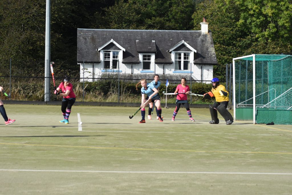 Returning player Anne Watts makes a concerted attempt at goal.