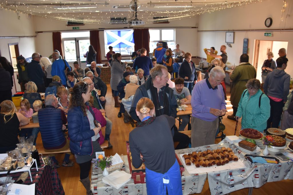 Visitors pack the entire seating area of the Corrie and Sannox Village Hall.