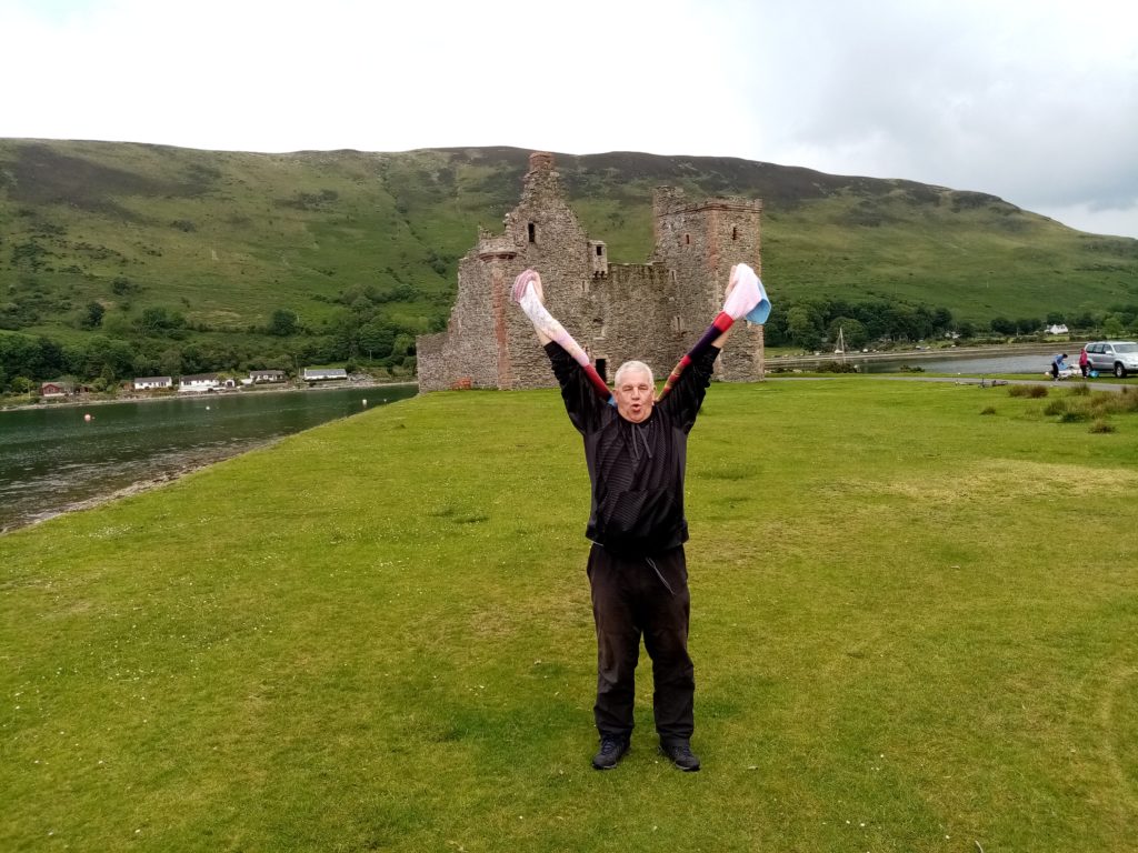 John Stephenson of Huddersfield visited a number of locations on Arran during his visit to deliver some of the scarves.