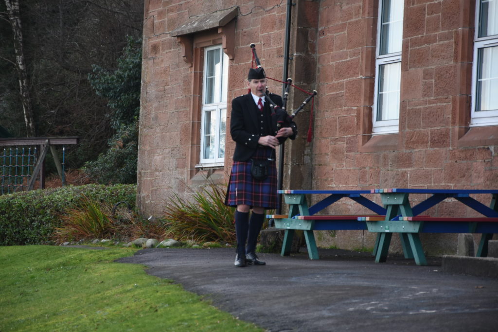 Malcolm Wheeler playing the pipes.