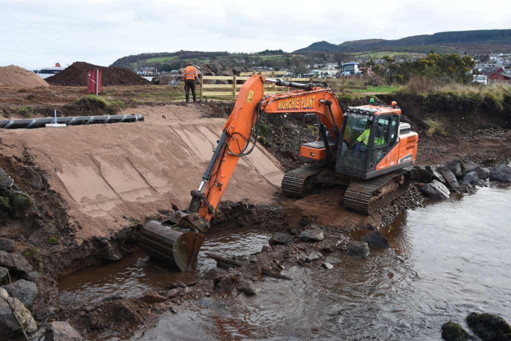 The bank has been filled with sand during preparation works.