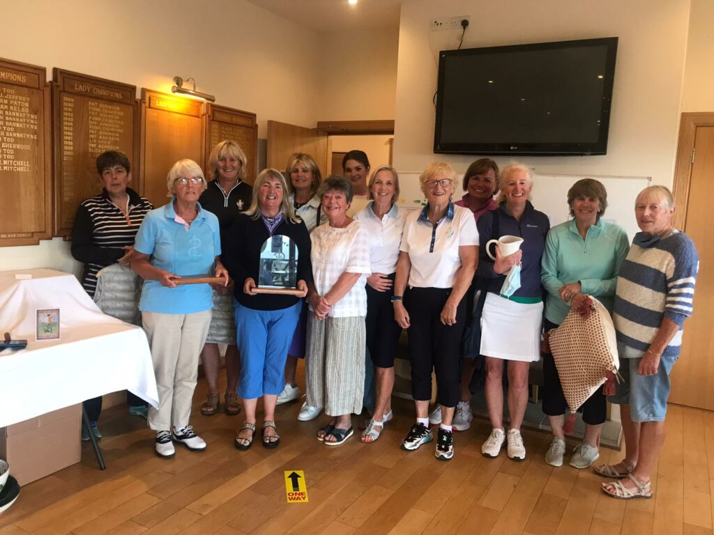 August - All the prize-winners at the Shiskine Ladies Open Greensomes, including winners, Esther Henderson and Isobel McDonald, and scratch winners, Susan Butchard and Jennifer Maxwell.
