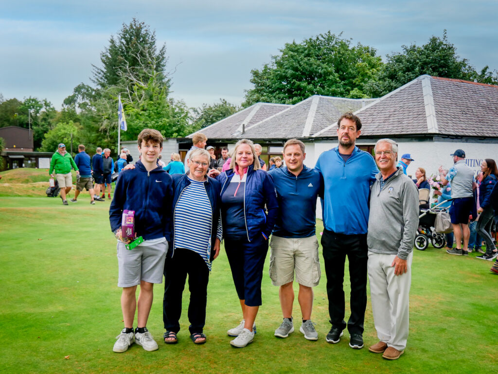 September - Prize winners Ben Kroner, Fay Mackay and Jamie Stewart with Gege and Markus Kroner and Whiting Bay Golf Club captain, Stan Rainey, at the Wolfi Kroner Open Stableford.