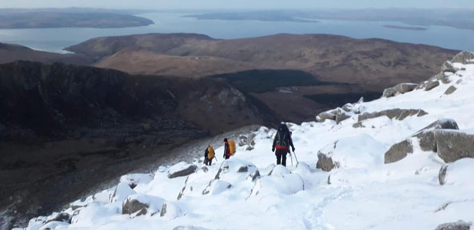Thick snow can be found on some of the higher peaks on Arran.