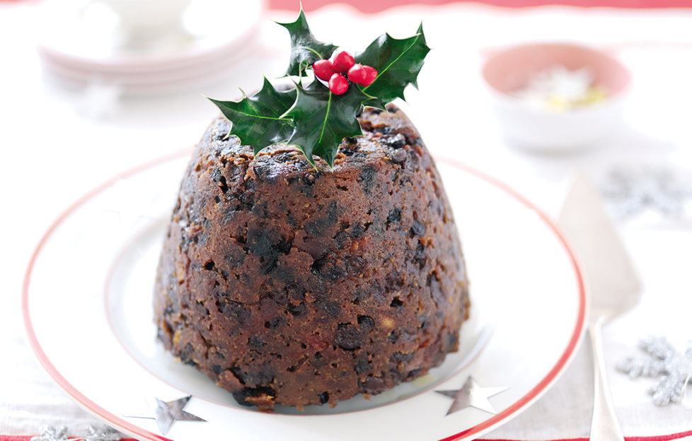 Christmas pudding with a sprig of holly