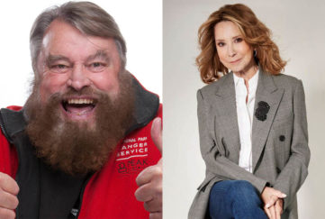 Actor Brian Blessed giving thumbs up, and actor Felicity Kendal smiling. Both will give readings at a charity carol service.