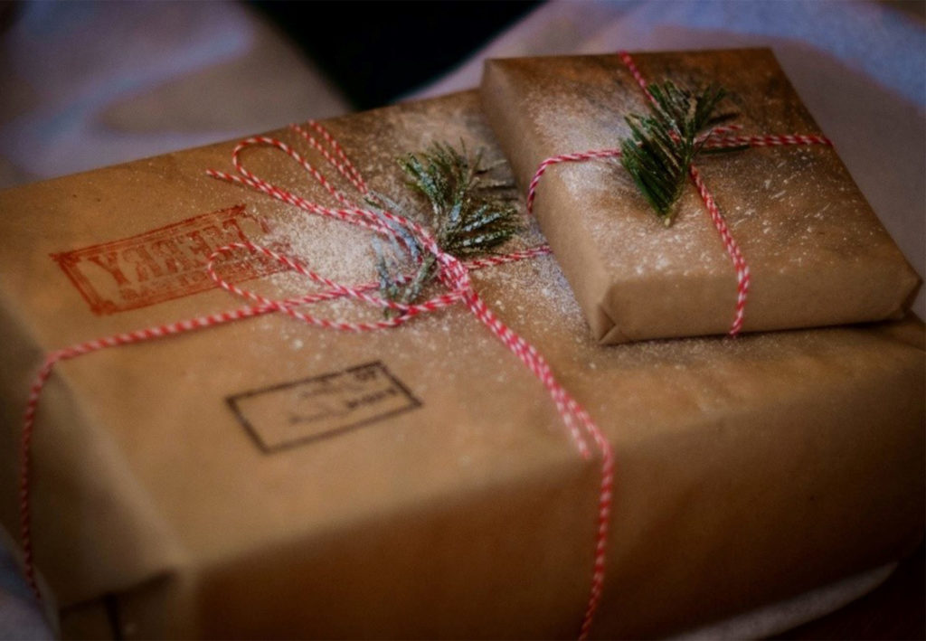 Parcel wrapped in brown paper and string