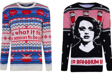 Machine knitted Christmas jumpers featuring "It Is What It Is" slogan from Love Island and image of actress from Fleabag TV series