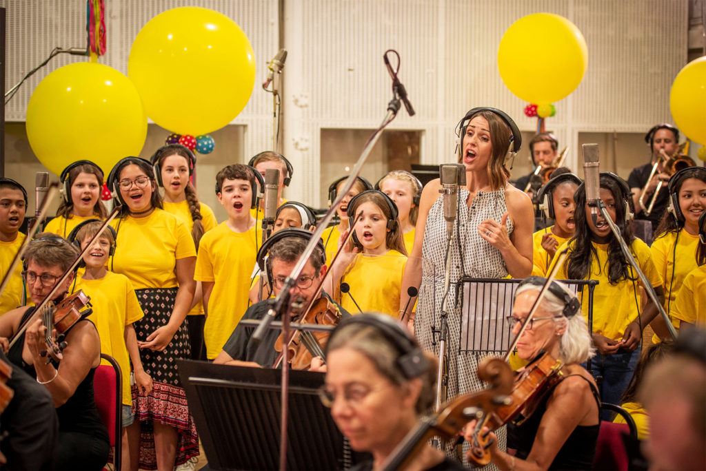 Suranne Jones records vocal with orchestra and children's choir