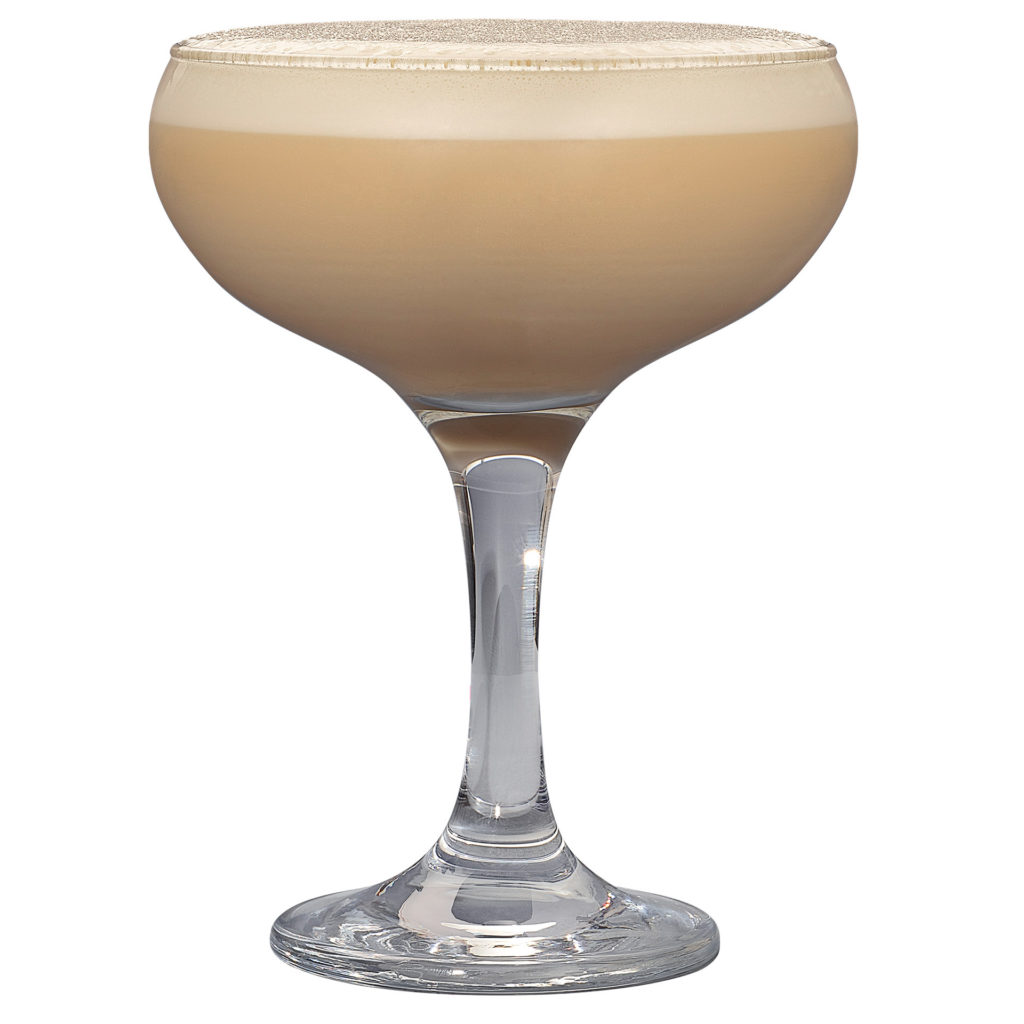 Creamy espresso martini cocktail in a wide champagne glass