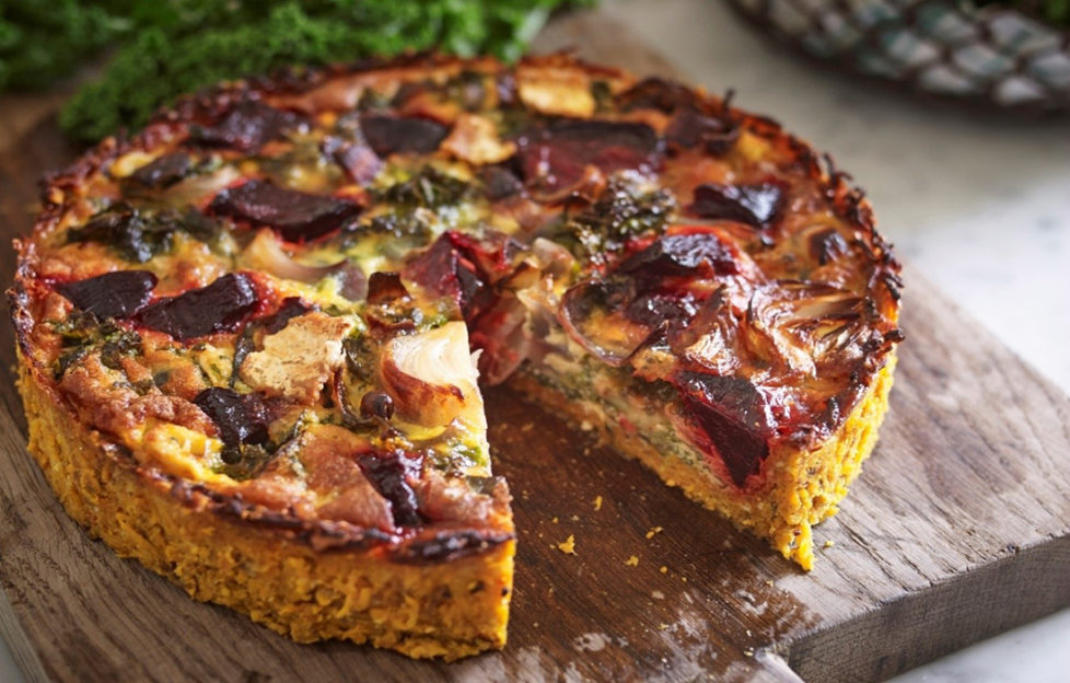 Beetroot Kale and Brie Quiche