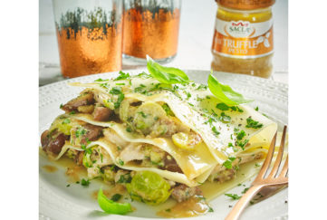 Trukey lasagne with sacla truffle pesto