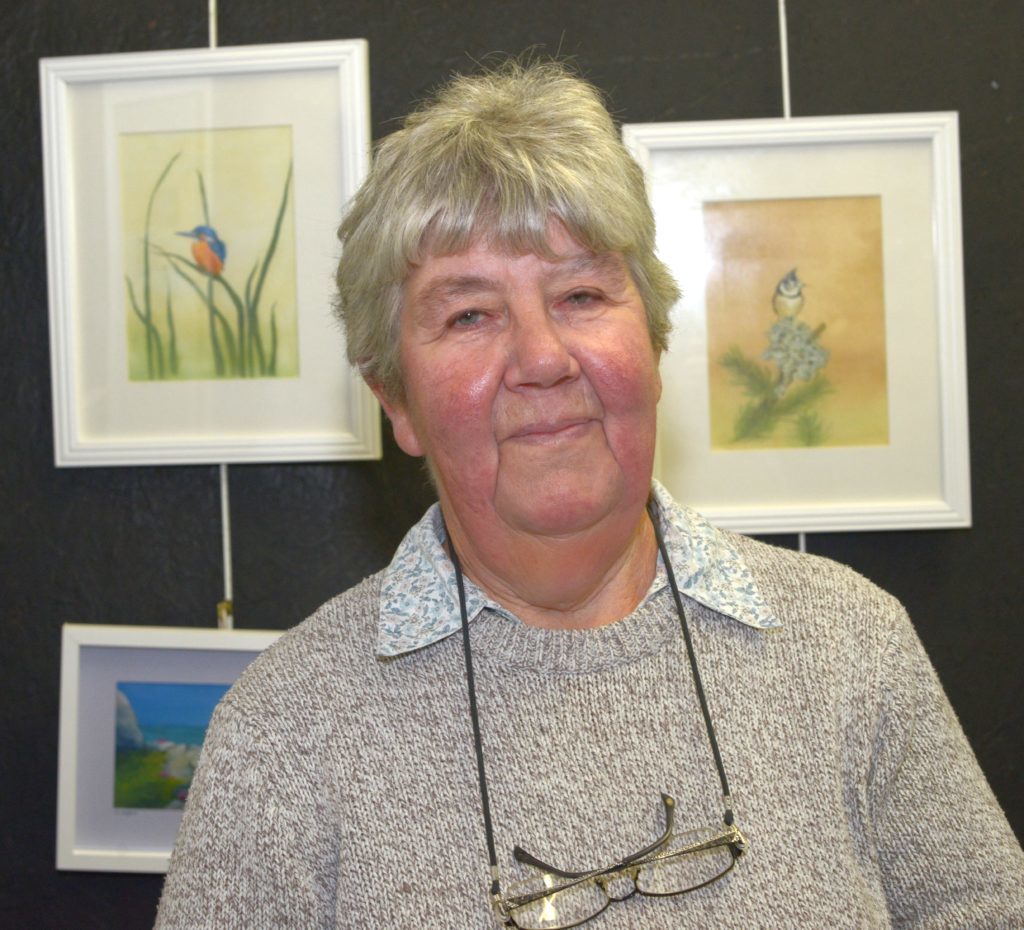 ​Mary Kenny sold her Kingfisher and Crested Tit prints in the background of this photograph. 25_c33clachanart02_Mary_Kenny
