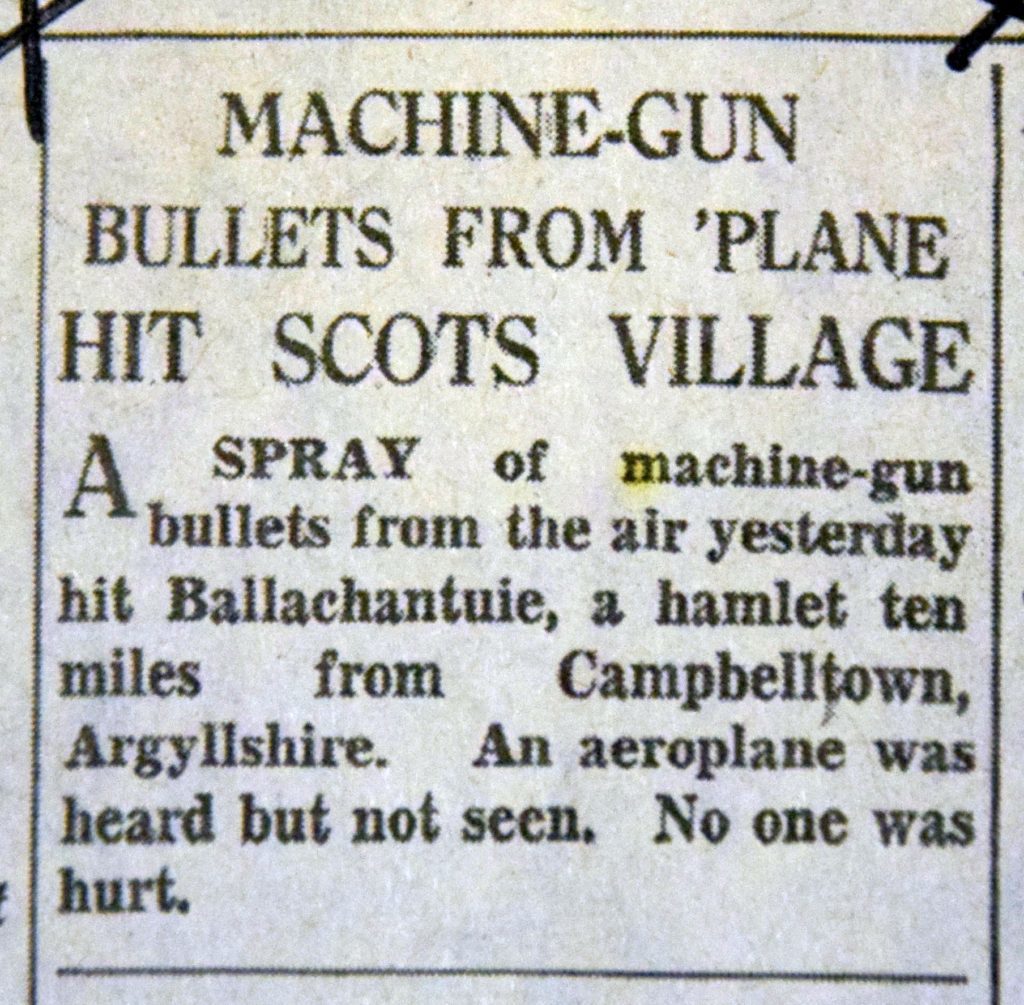 An article reporting the machine-gunfire over Bellochantuy.