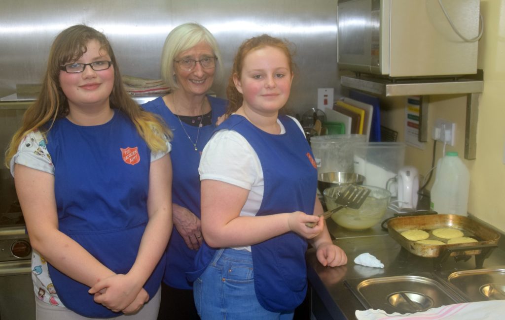 Brooke Oxborrow, Margaret Raeside and Tianna McMillan making perfect pancakes.