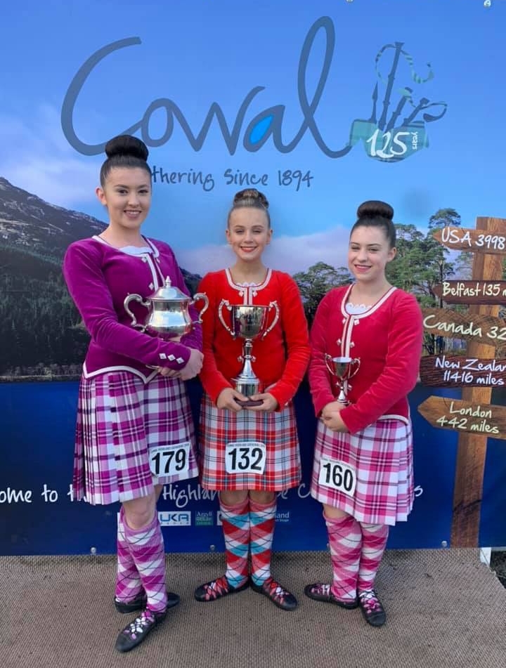 Senior dancers from James McCorkindale's School of Dancing, from left, Linzi Cameron, Solana McMurchy and Lisa McKellar, with their trophies.