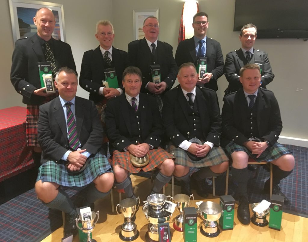 Back row, from left: Iain Speirs, Peter McCalister, Willie McCallum, Glenn Brown and Finlay Johnston. Front: Stuart Liddell, Angus MacColl, Roddy MacLeod MBE and Callum Beaumont.