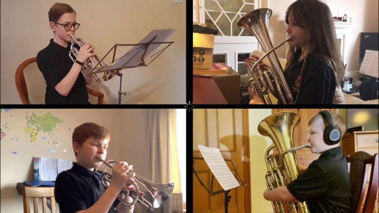 The musicians who placed first in the 12 and under ensembles contest, clockwise from top left: Gregor Craig, Grace Barr, James Barr and Charlie Colville.