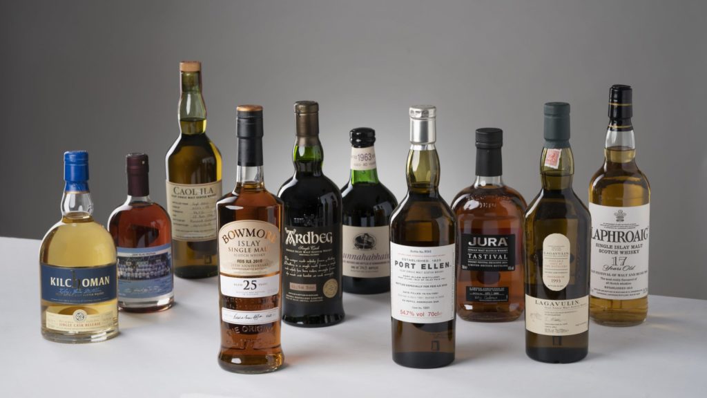 Examples from each of Islay's eight single-malt producing distilleries are being auctioned.