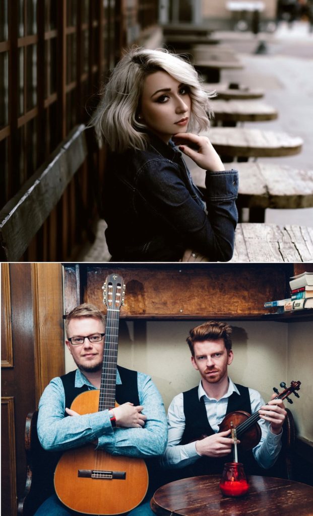Ainsley Hamill, top, and Tom Oakes and Ross Couper are set to perform at MOKFest's Dalriada Connections Concert.