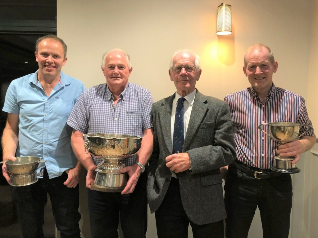 From left: large herds winner Alastair Graham, West Backs; production class winner Sandy Pirie, Machrihanish; judge Jimmy Barr; and small herds, individual and overall winner Tommy Ralston, Dhurrie.