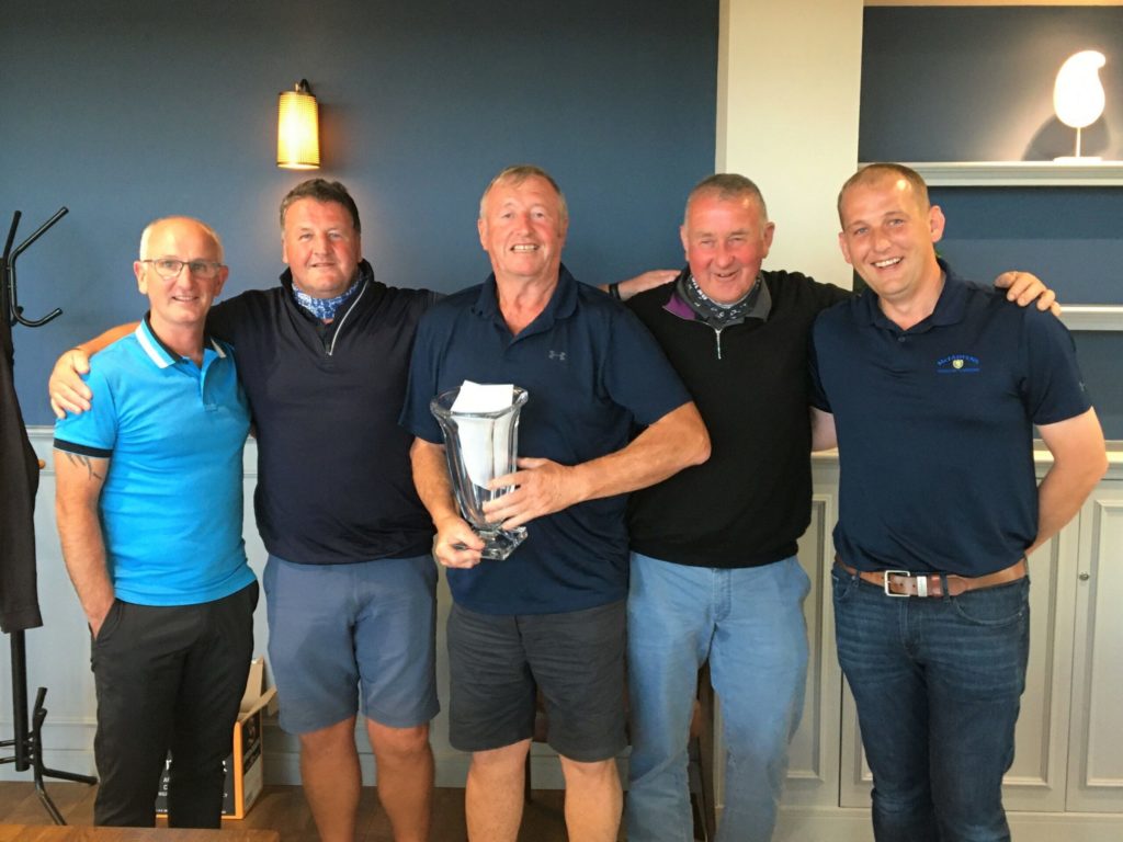 From left: Machrihanish Golf Club captain Kevan Gilchrist with winners Iain Macalister, Duncan Johnstone and Iain Johnstone, and Darren Kelly of McFadyens Contractors.