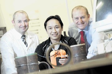 BACKING TALENT: Aberdeen University student Ryan Maurice (centre) with Dr Neill Renton (left) of Aberdeen University and Tony Holliday, chief executive of CorDEX Instruments