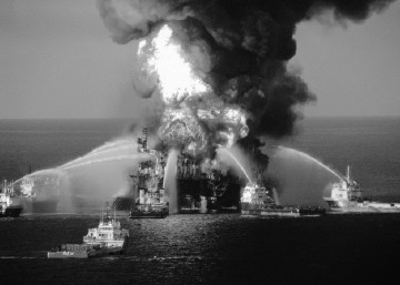 DISASTER: The Deepwater Horizon rig ablaze after the Macondo well blowout and explosion in the Gulf of Mexico