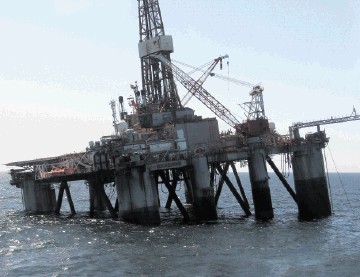 TIPPING POINT: The Ocean Guardian, which is searching for oil off the Falklands, lists after part of it started to sink during a power cut