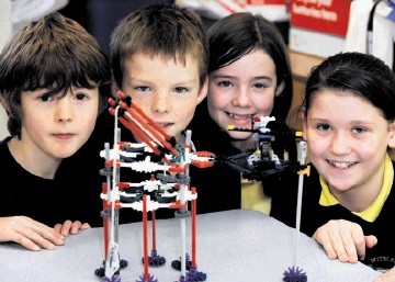 NEW HORIZONS: Making models of oil platforms are Midmar Primary School pupils, from left, Seamus Goodin, Dougal Humberstone, Skye Millard and Amy Black. Jim Irvine