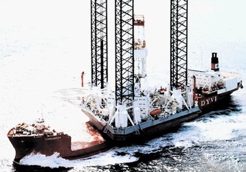LOST:  The rig Kolskaya, shown being transported by the Ferncarrier,  has capsized in the Sea of Okhotsk off Russia's east coast