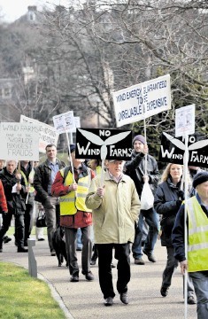 TO BATTLE:  Windfarm protesters   in   Inverness. David Whittaker-Smith